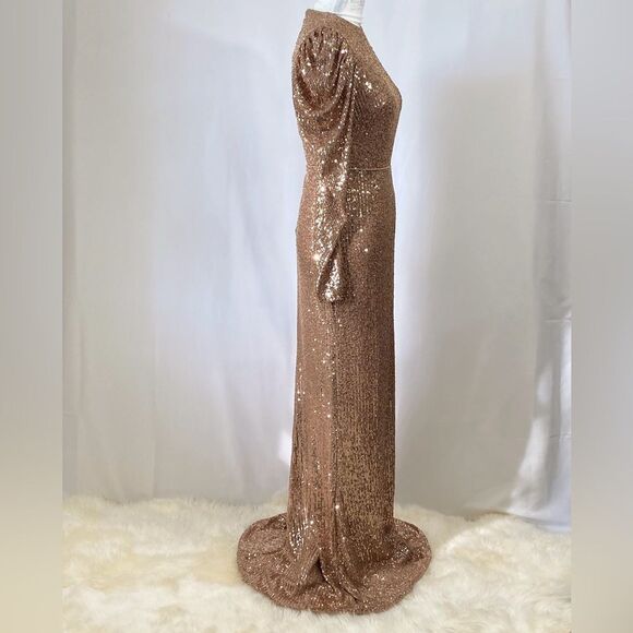 Mac Duggal Sequined Puff-Sleeve Sheath Gown size 2 - Picture 7 of 10